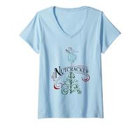 Femme The Nutcracker Ballet Sapin de Noël Danse de Vacances T-Shirt avec Col en V