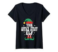 Femme The Office Staff Elf Funny Christmas Matching Family T-Shirt avec Col en V
