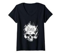 Femme The Offspring Official White Skull Logo T-Shirt avec Col en V
