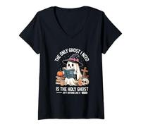 Femme The Only Ghost I Need is The Holy Ghost Halloween T-Shirt avec Col en V