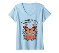 Femme The Only Orange Monarch I Want Tshirt Monarch Butterfly T-Shirt avec Col en V