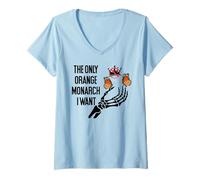Femme The Only Orange Monarch I Want We Only Need One No Kings USA T-Shirt avec Col en V