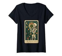 Femme The Pickled Soul Funny Skeleton Pickle Jar Tarot Card Vibe T-Shirt avec Col en V