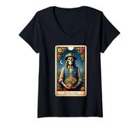Femme The Plant Dad Carte de tarot squelette drôle Père fleurs crâne T-Shirt avec Col en V