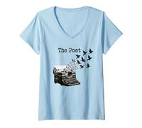 Femme The Poet Machine à écrire Vintage Dark Academia Gothic Raven T-Shirt avec Col en V