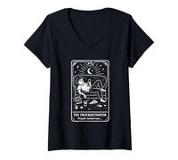 Femme The Procrastinator Carte de Tarot Humoristique et décontractée T-Shirt avec Col en V