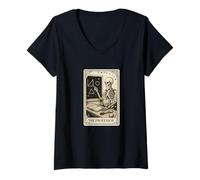 Femme The Professor Tarot Card College School Spooky Gothic Witchy T-Shirt avec Col en V
