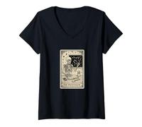 Femme The Professor Tarot Card College School Spooky Gothic Witchy T-Shirt avec Col en V