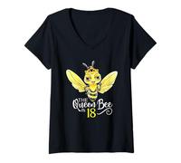 Femme The Queen Bee is 18 Honeybee Hive 18e Anniversaire Femme T-Shirt avec Col en V