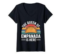 Femme The Queen of Empanada is Here Food Mexican Demandes - T-Shirt avec Col en V