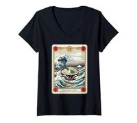 Femme The Ramen Wave Carte de Tarot The Great Wave Off Kanagawa T-Shirt avec Col en V