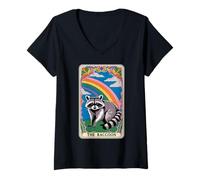 Femme The Raton laveur Tarot Card Hippie Rainbow Funny Raton laveur T-Shirt avec Col en V