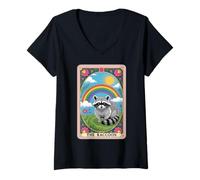 Femme The Raton laveur Tarot Card Hippie Rainbow Funny Raton laveur T-Shirt avec Col en V