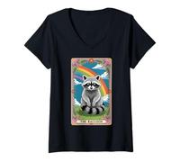 Femme The Raton laveur Tarot Card Hippie Rainbow Funny Raton laveur T-Shirt avec Col en V