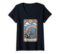 Femme The Raton laveur Tarot Card Hippie Rainbow Funny Raton laveur T-Shirt avec Col en V