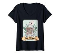 Femme The Reader Carte de Tarot Squelette avec Livre Lire Libraire T-Shirt avec Col en V