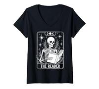 Femme The Reader Skeleton Tarot Card Reading Book Lover T-Shirt avec Col en V
