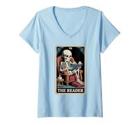 Femme The Reader Tarot Livre de Lecture drôle Squelette T-Shirt avec Col en V