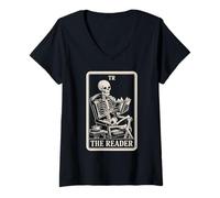 Femme The Reader Tarot Livre de Lecture Squelette T-Shirt avec Col en V