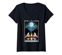 Femme The Reader Tarot Vintage Deux fantômes lisant Halloween Vibe T-Shirt avec Col en V