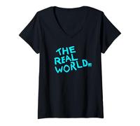 Femme The Real World Light Blue Show Logo Vintage Reality TV T-Shirt avec Col en V