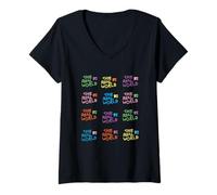 Femme The Real World Repeating Colorful Logos Retro Reality TV T-Shirt avec Col en V