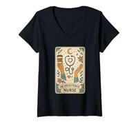 Femme The Registered Nurse Tarot Stethoscope Coffee Floral T-Shirt avec Col en V