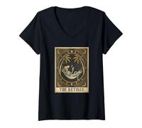 Femme The Retiree Tarot Card Squelette Beach Funny Retirement T-Shirt avec Col en V