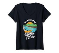 Femme The River is My Happy Place Canoë T-Shirt avec Col en V