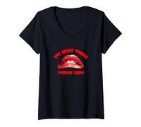 Femme The Rocky Horror Picture Show Lips T-Shirt avec Col en V, Noir, M
