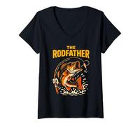 Femme The Rod Father Funny Homme Vintage Big Mouth Bass Fishing T-Shirt avec Col en V