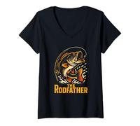 Femme The Rod Father Funny Homme Vintage Big Mouth Bass Fishing T-Shirt avec Col en V