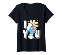 Femme The Schtroumpfs Movie Summer I Love You Flowers Valentine's Day T-Shirt avec Col en V