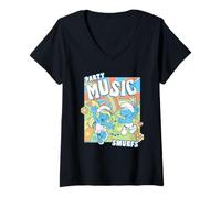 Femme The Schtroumpfs Movie Summer Party Music Schtroumpfette T-Shirt avec Col en V