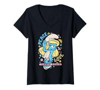 Femme The Schtroumpfs Movie Summer Smurfette Peace & Love Flower Power T-Shirt avec Col en V