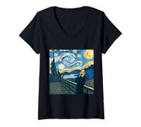 Femme The Scream Starry Night Fusion Surréaliste Expression Art T-Shirt avec Col en V