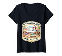 Femme The Sewing Machine is Calling and I Must Go Quilting Quilter Quilter T-Shirt avec Col en V