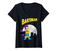 Femme The Simpsons Bartman in Front of Moon & Power Plant Outline T-Shirt avec Col en V