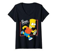 Femme The Simpsons El Barto Bart Running & Smiling Light Text T-Shirt avec Col en V