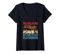 Femme The Sky is Not My Limit It is My Playground Pilot Avion T-Shirt avec Col en V