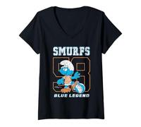 Femme The Smurfs #58 Blue Legend Soccer Jersey Design Cartoon T-Shirt avec Col en V