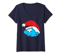 Femme The Smurfs Classic Santa Christmas Hat T-Shirt avec Col en V