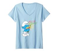 Femme The Smurfs Hello Spring T-Shirt avec Col en V