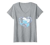 Femme The Smurfs Pastel Floral Cupid Heart Valentine Cute Cartoon T-Shirt avec Col en V