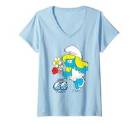 Femme The Smurfs Schtroumpfs 65th Anniversary Smurfette T-Shirt avec Col en V