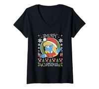 Femme The Smurfs Smurfy Christmas Smurfette Holiday T-Shirt avec Col en V