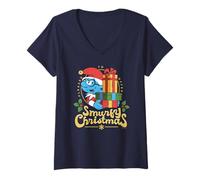 Femme The Smurfs Smurfy Christmas With Brainy Smurf T-Shirt avec Col en V