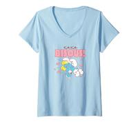 Femme The Smurfs XOXO Bisous Butterflies and Kisses Cute Cartoon T-Shirt avec Col en V