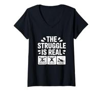 Femme The Struggle is Real Funny T-Rex Gym Workout T-Shirt avec Col en V