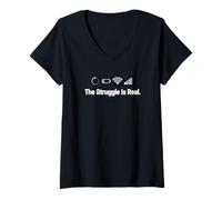 Femme The Struggle is Real Loading Low Battery Faibles WiFi Low Bars T-Shirt avec Col en V